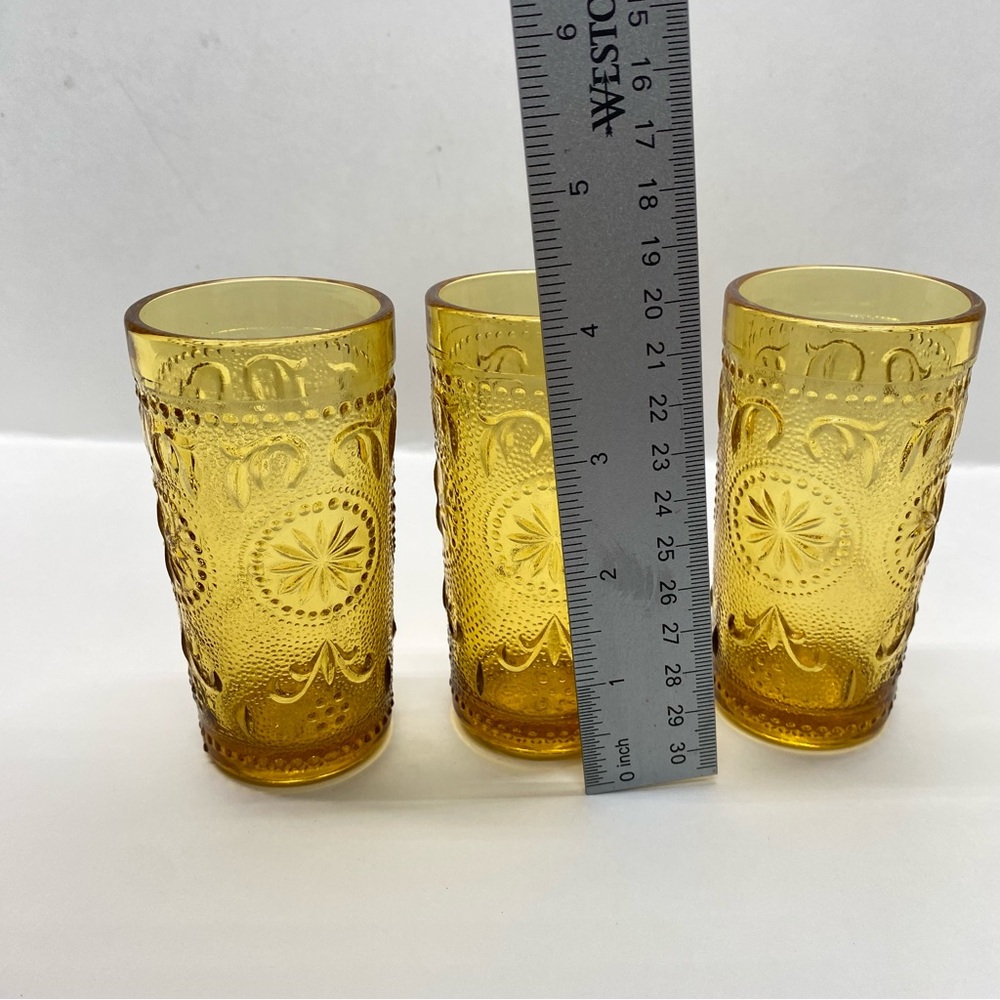 Vintage Brockway Glass American Concord Amber Juice Glasses Set of Three MCM - Picture 6 of 8